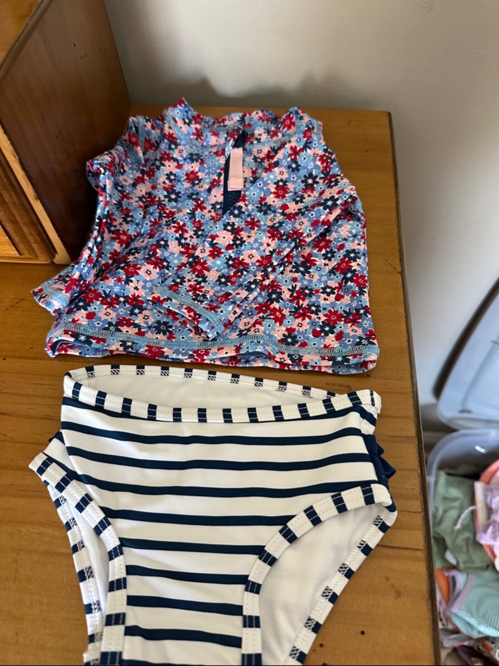 Ruffle Butts Girls Floral Rashguard Set - Red, Blue, White